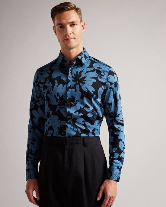 Camicie Ted Baker Altlo Uomo Blu | QCXLB0253