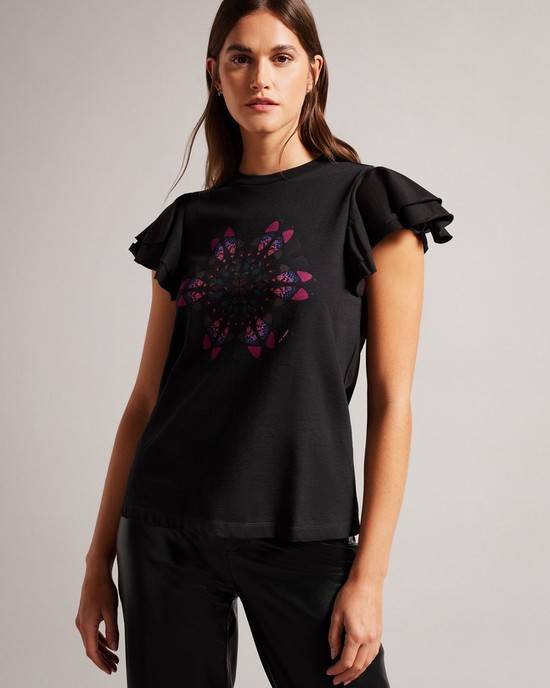 Magliette Ted Baker Butella Donna Nere | XPZAI2597